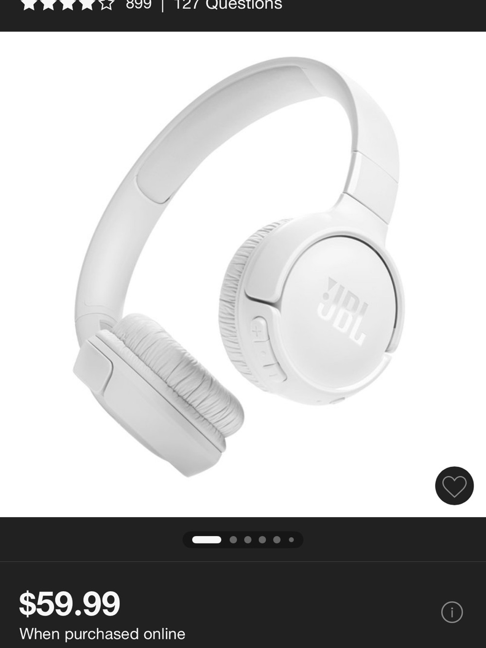 JBL White On-Ear Wireless Headphones